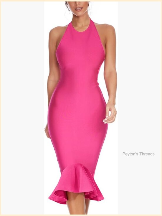 Dresses & Skirts - Halter Backless Mermaid Midi Bandage Dress for Wedding Party